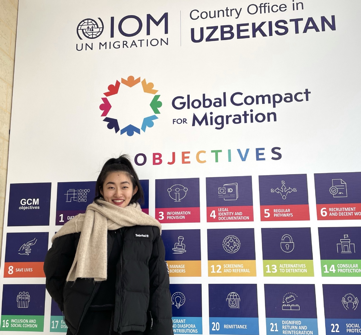 Ma Zhenhua works as a volunteer at the International Organization for Migration in Uzbekistan. CHINA DAILY