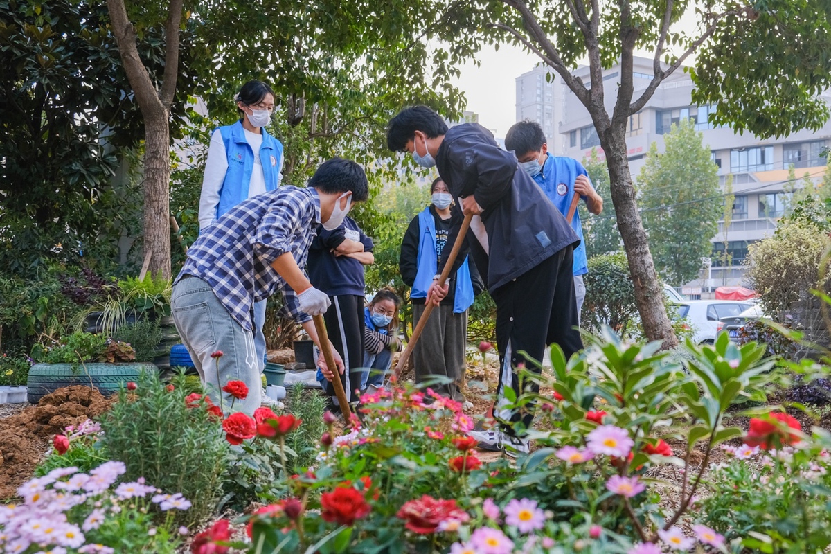 志愿者联合武汉玫瑰湾社区居民美化人居环境